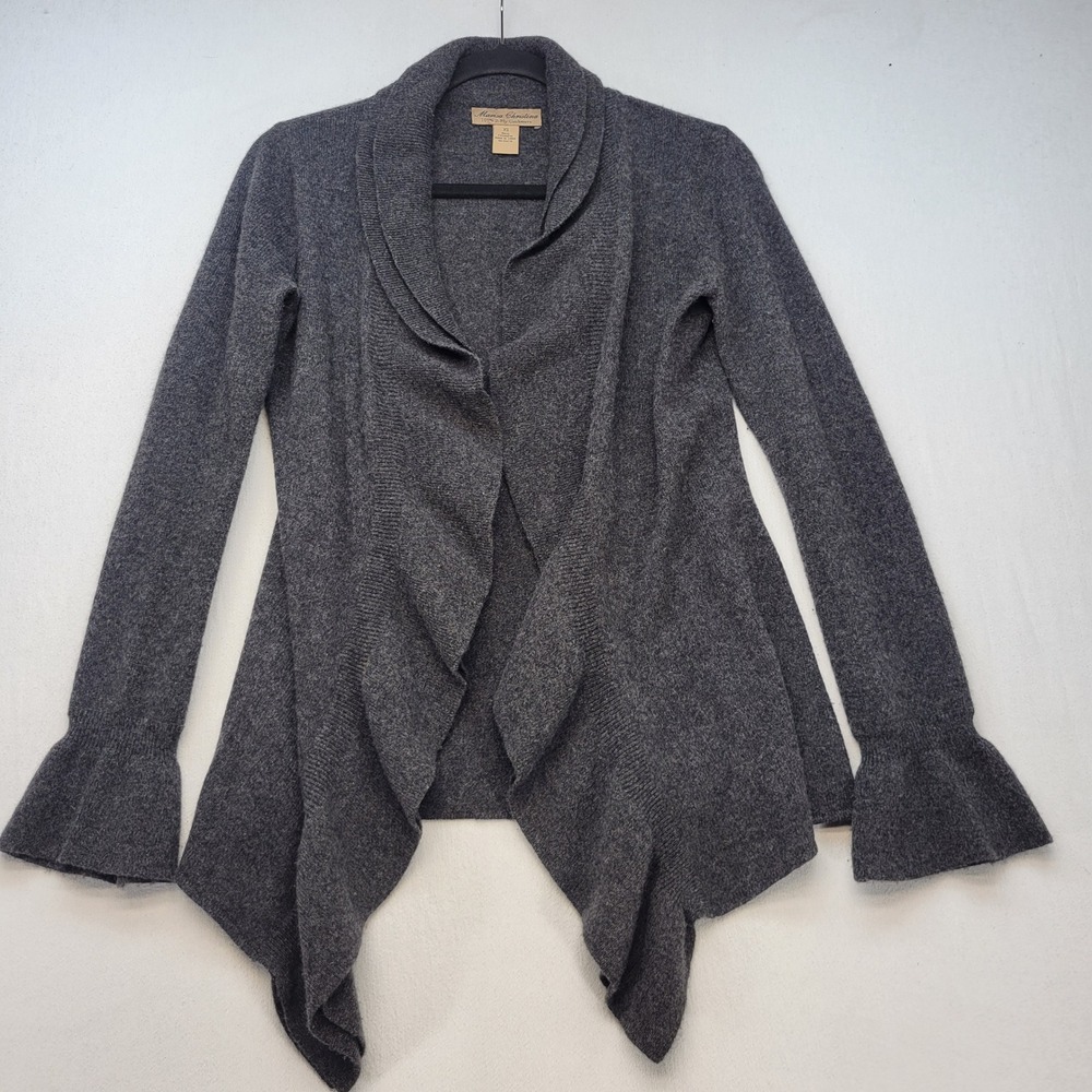 Marisa Christina Cardigan Womens XS Gray Cashmere Shawl Collar Bell Sleeve Open